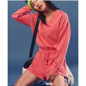 Free People FP Movement Intercept Hibiscus Pink Long Sleeve Short Romper Small